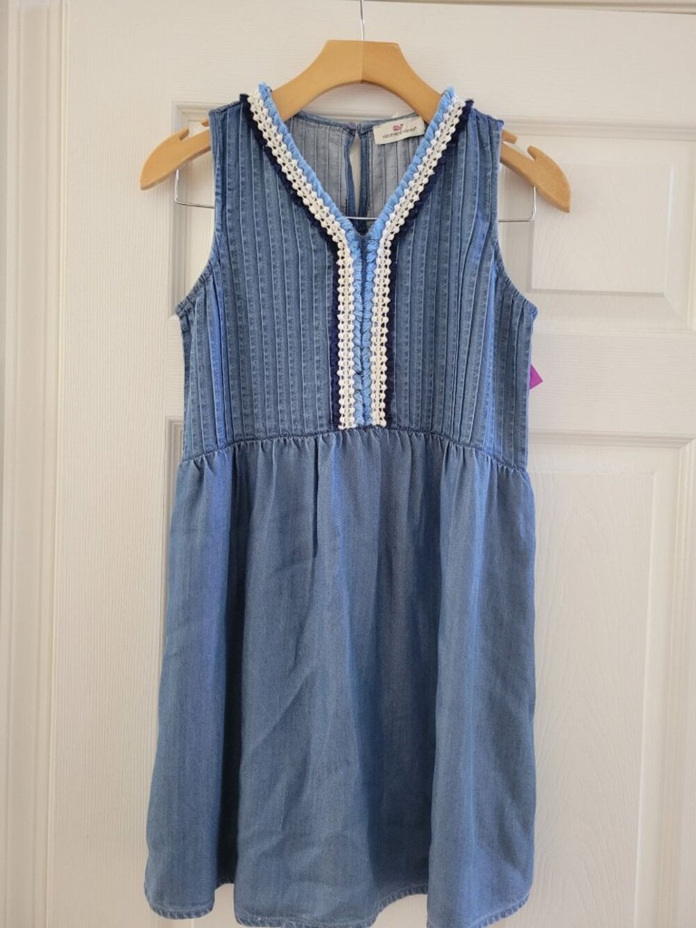 Vineyard Vines Chambray Tencel dress Girls Babydoll Crochet Preppy Coastal